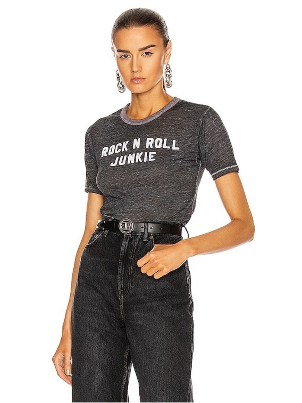 R13 Charcoal 'Rock N Roll Junkie' Short Sleeve Tee